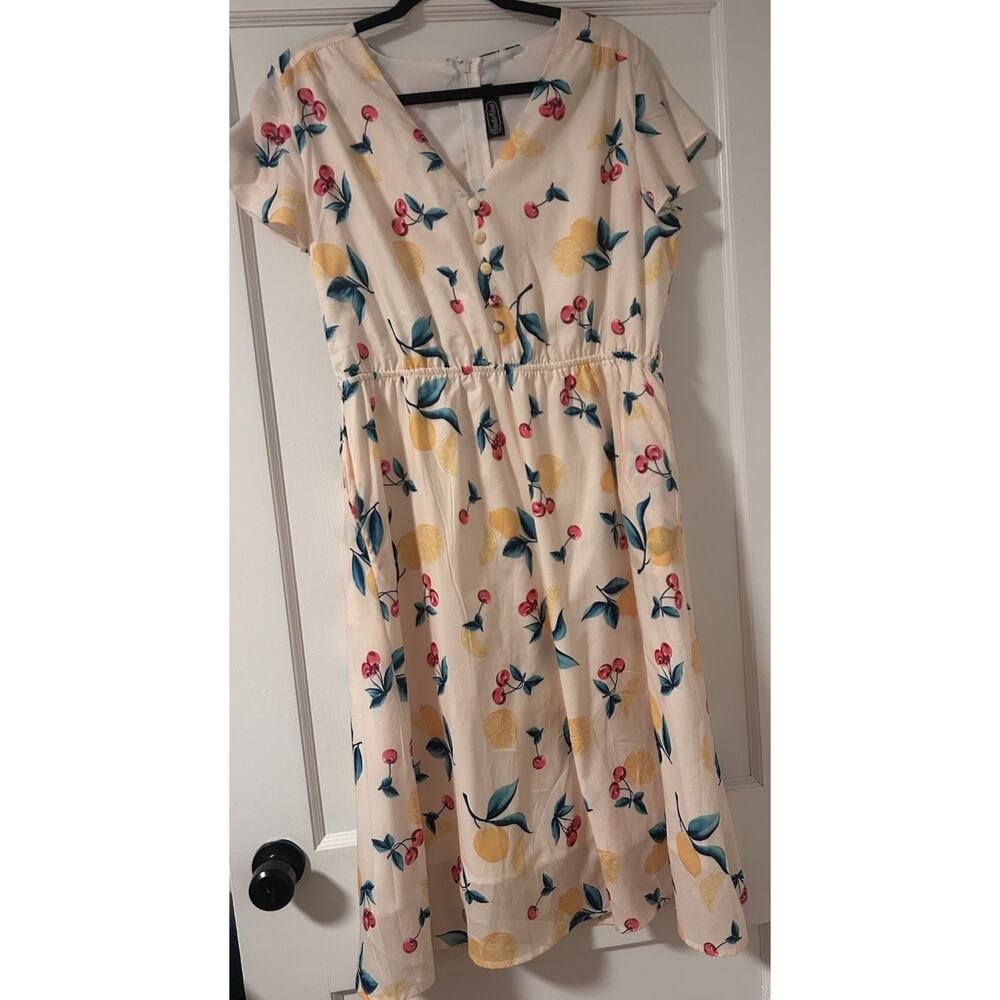 Voodoo Vixen Cherry Lemonade Swing Dress XXL Pinup Spring Summer 1950’s Pockets - Picture 12 of 16